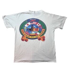 Vintage Speedo T Shirt Mens Large White No Pain No Peaches 1995 USA Graphic Tee